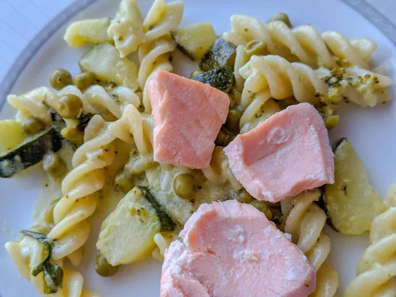 Poached Salmon and Spring Greens Fusilli